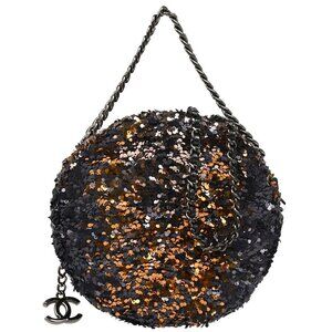Chanel Navy Lambskin Sequins 2way Handbag 125666
